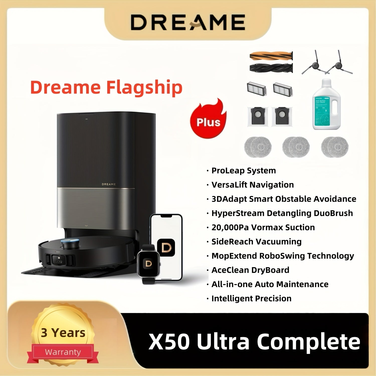 DREAME X50 Ultra Robot Vacuum with R10 Pro Cordless Vacuum Set with Auto-Empty and Mop Self-Cleaning, 20, 000Pa Suction, Obstacle Avoidance and 360° Navigation, Corner to Edge Deep Cleaning, Detangling Brush