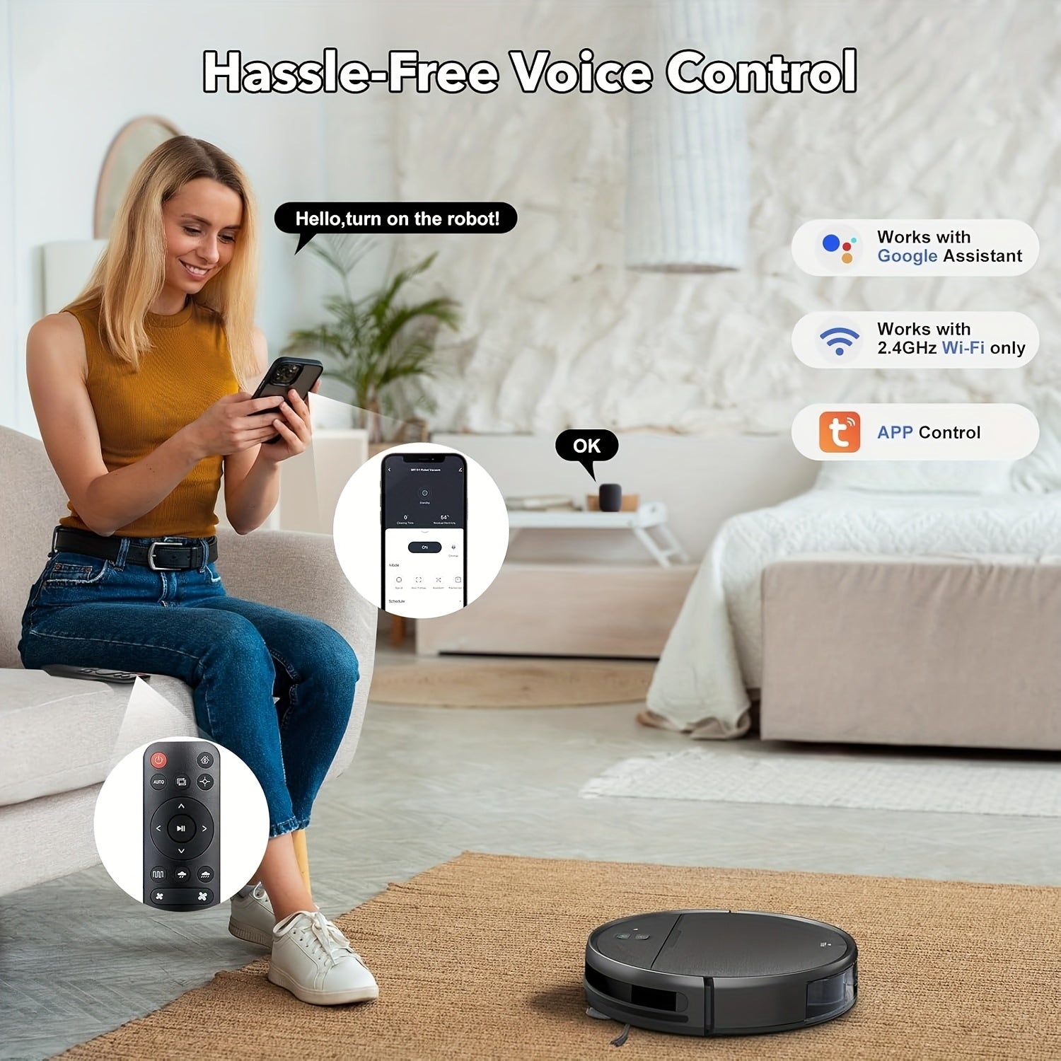 Robotic Vacuum Cleaner And Mop Combo, Compatible with WiFi\u002FApp, Self-Charging, Slim, Ideal for Pet Family, Hard Floor, Hair, Low Pile Carpet