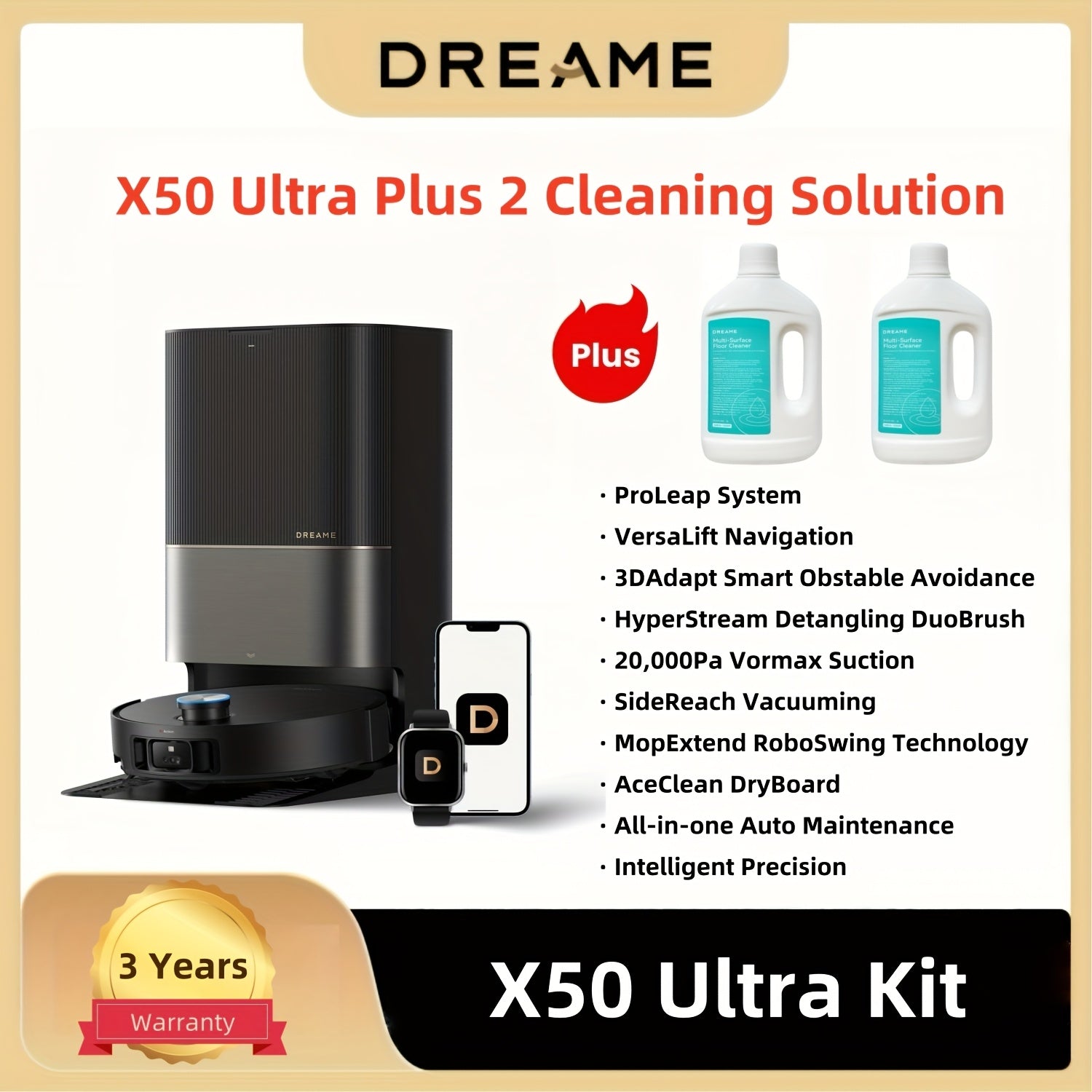 DREAME X50 Ultra Robot Vacuum with R10 Pro Cordless Vacuum Set with Auto-Empty and Mop Self-Cleaning, 20, 000Pa Suction, Obstacle Avoidance and 360° Navigation, Corner to Edge Deep Cleaning, Detangling Brush