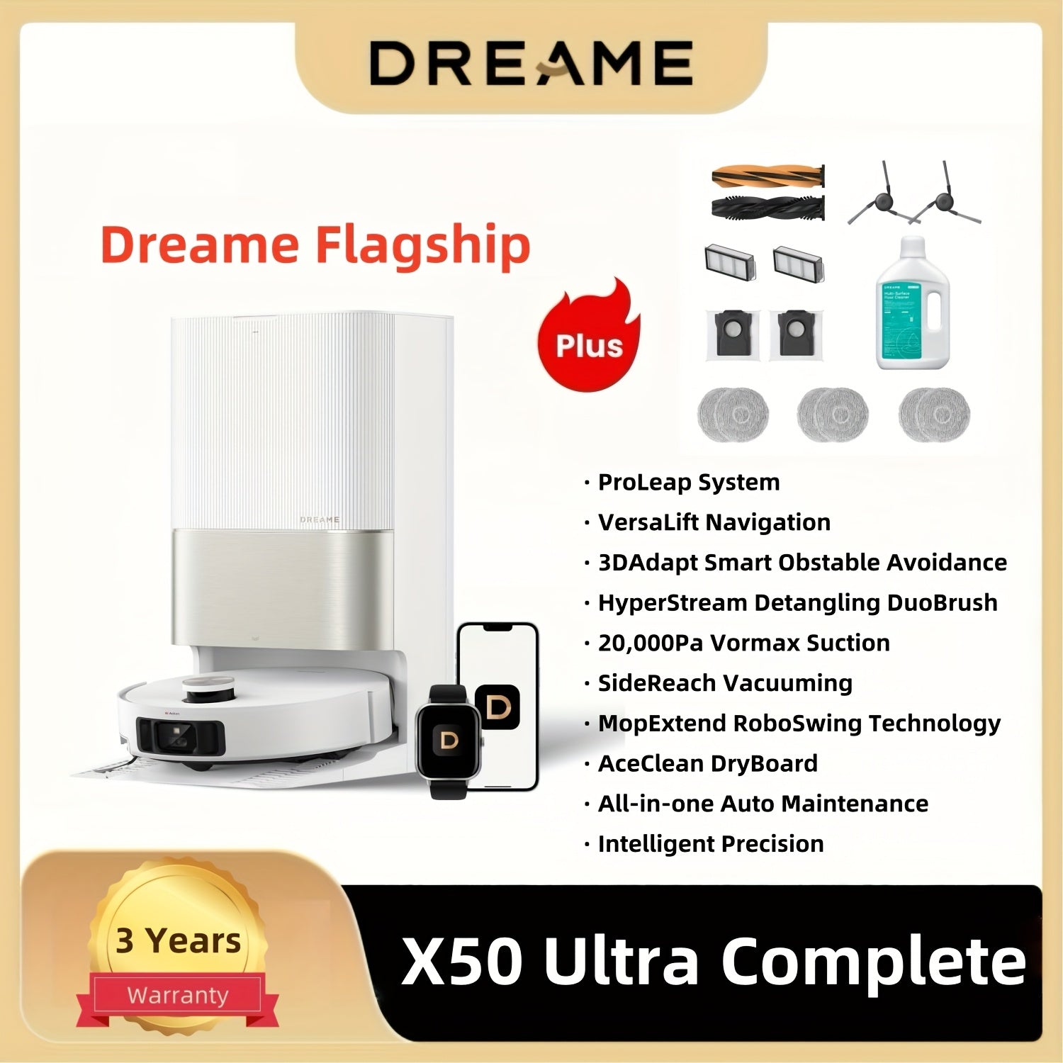 DREAME X50 Ultra Robot Vacuum with R10 Pro Cordless Vacuum Set with Auto-Empty and Mop Self-Cleaning, 20, 000Pa Suction, Obstacle Avoidance and 360° Navigation, Corner to Edge Deep Cleaning, Detangling Brush