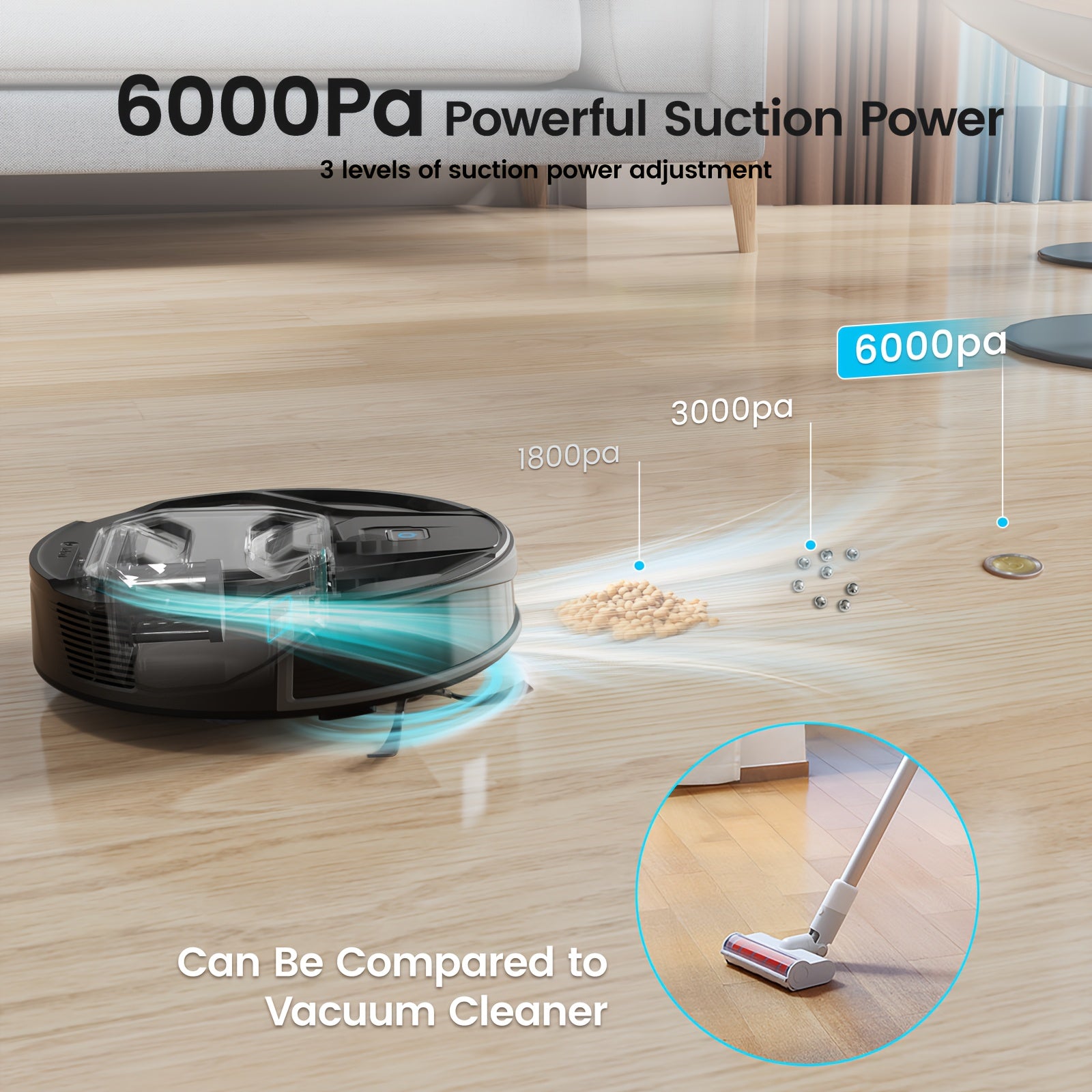 Vacuum Cleaner\u002FWet-dry Vacuum Robot M320 with Wiping Function 3in 1, 6000Pa Vacuum Robot with Precise Distance Navigation, Visible 800ml Dust Container, 240mins, WLAN\u002Fapp, Ideal for Pet Hair, Carpets.