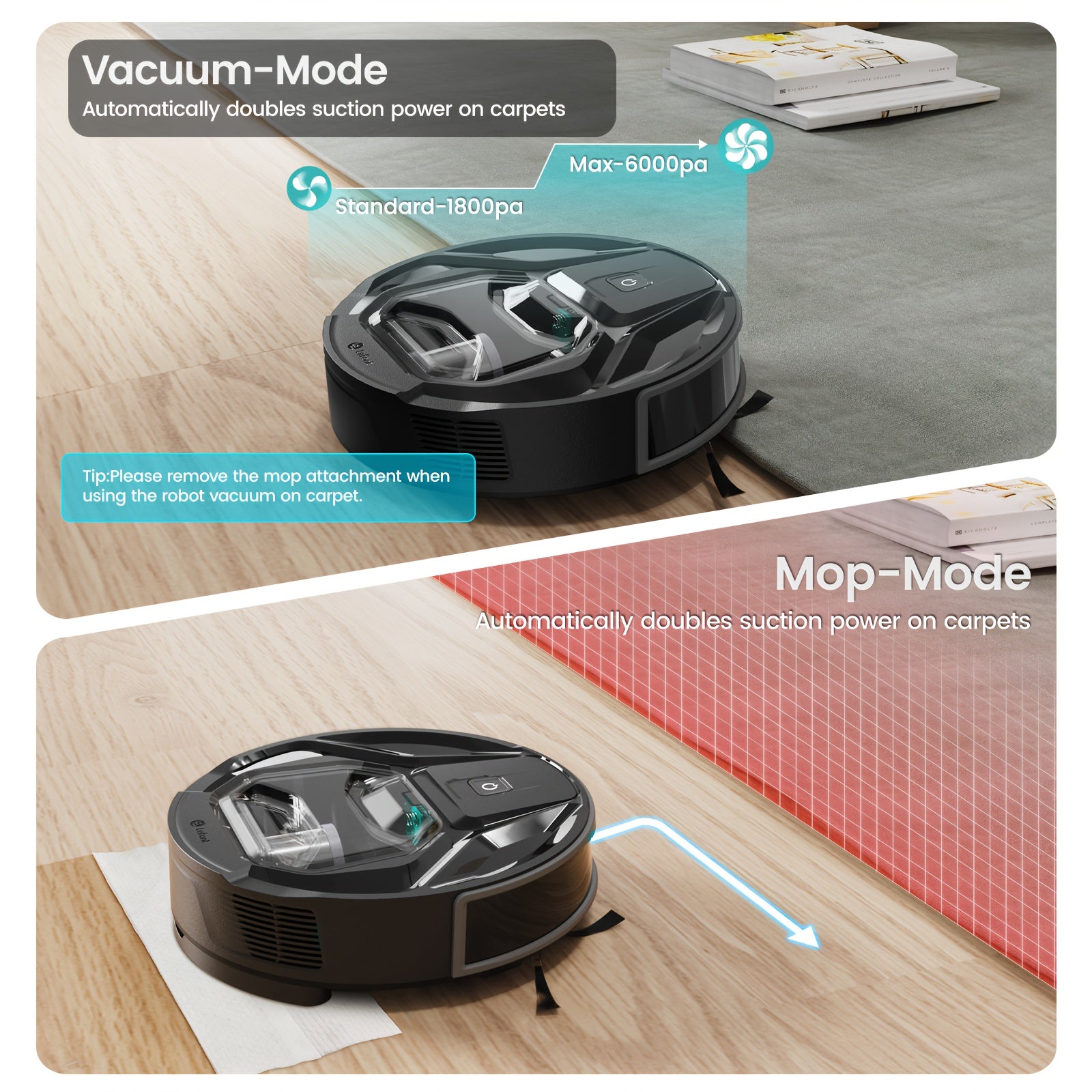Vacuum Cleaner\u002FWet-dry Vacuum Robot M320 with Wiping Function 3in 1, 6000Pa Vacuum Robot with Precise Distance Navigation, Visible 800ml Dust Container, 240mins, WLAN\u002Fapp, Ideal for Pet Hair, Carpets.